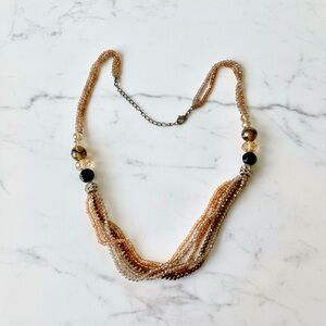 Vintage Multi-Strand Beaded Necklace w/ Glass Beads Shades of Coral, Brown Taupe